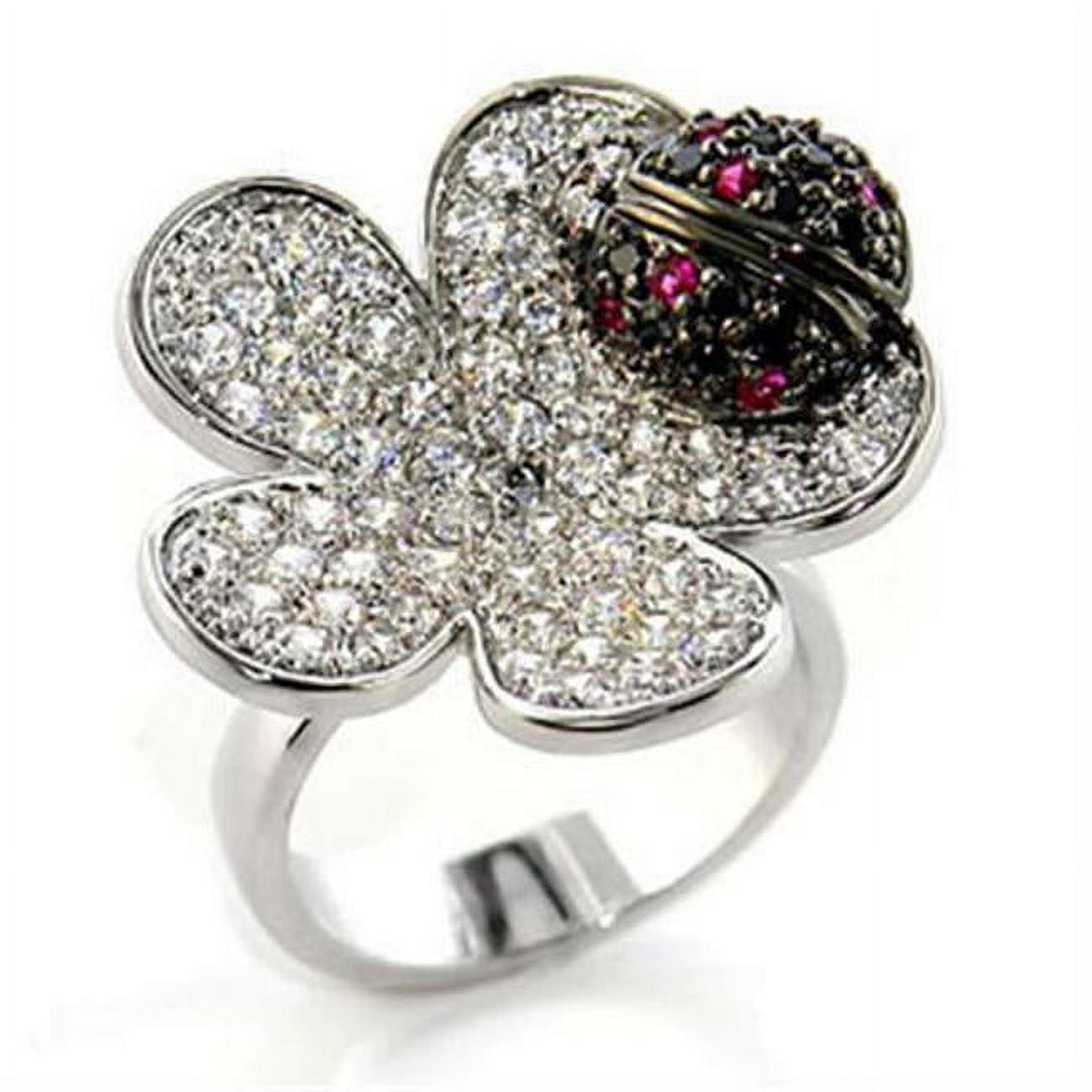 Rhodium & Ruthenium Brass Ring with AAA Grade CZ, Multi Color - Size 6
