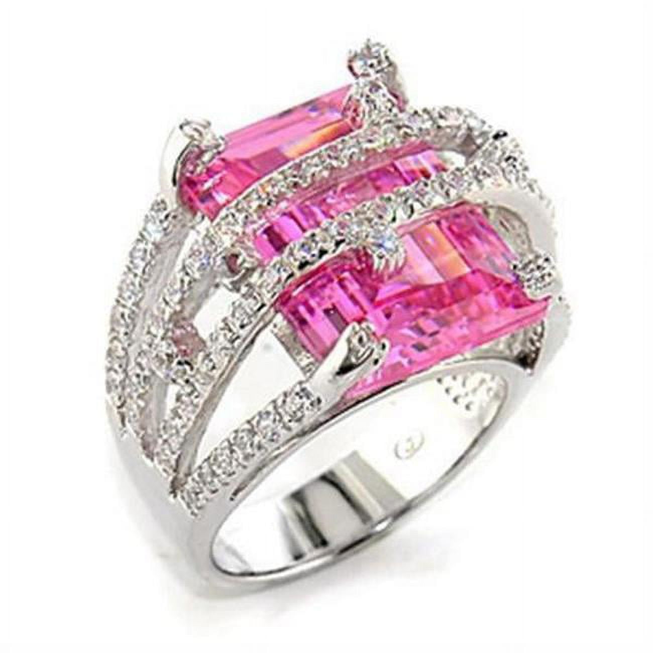 Picture of Alamode 8X013-5 Rhodium 925 Sterling Silver Ring with AAA Grade CZ&#44; Rose - Size 5