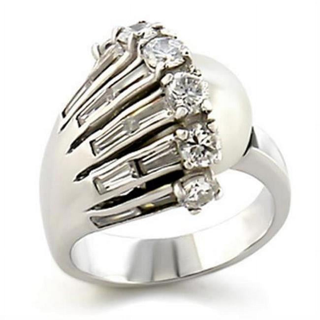 Picture of Alamode 9W010-10 Rhodium Brass Ring with Synthetic Pearl, White - Size 10