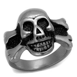 Antique Silver Stainless Steel Ring with Epoxy, Jet - Size 11