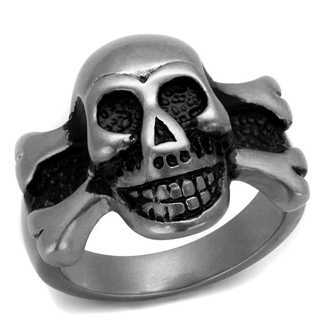 Antique Silver Stainless Steel Ring with Epoxy, Jet - Size 9