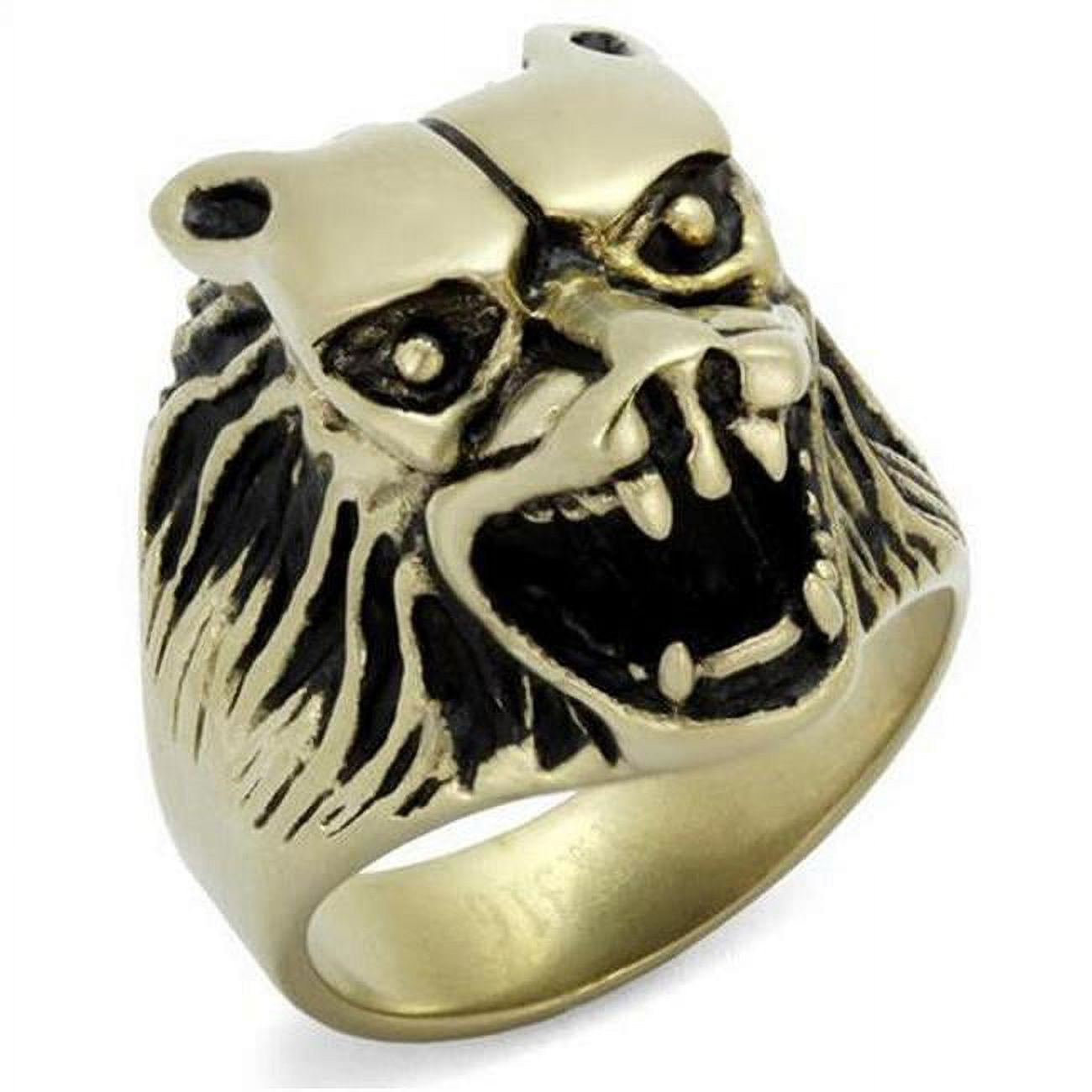 IP Antique Copper Stainless Steel Ring with Epoxy, Jet - Size 11