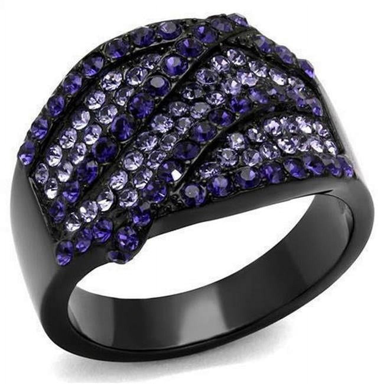 TK2551-6 IP Black Ion Plating Stainless Steel Ring with Top Grade Crystal, Multi Color - Size 6