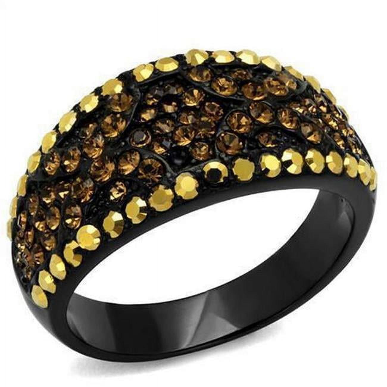 TK2552-6 IP Black Ion Plating Stainless Steel Ring with Top Grade Crystal, Multi Color - Size 6