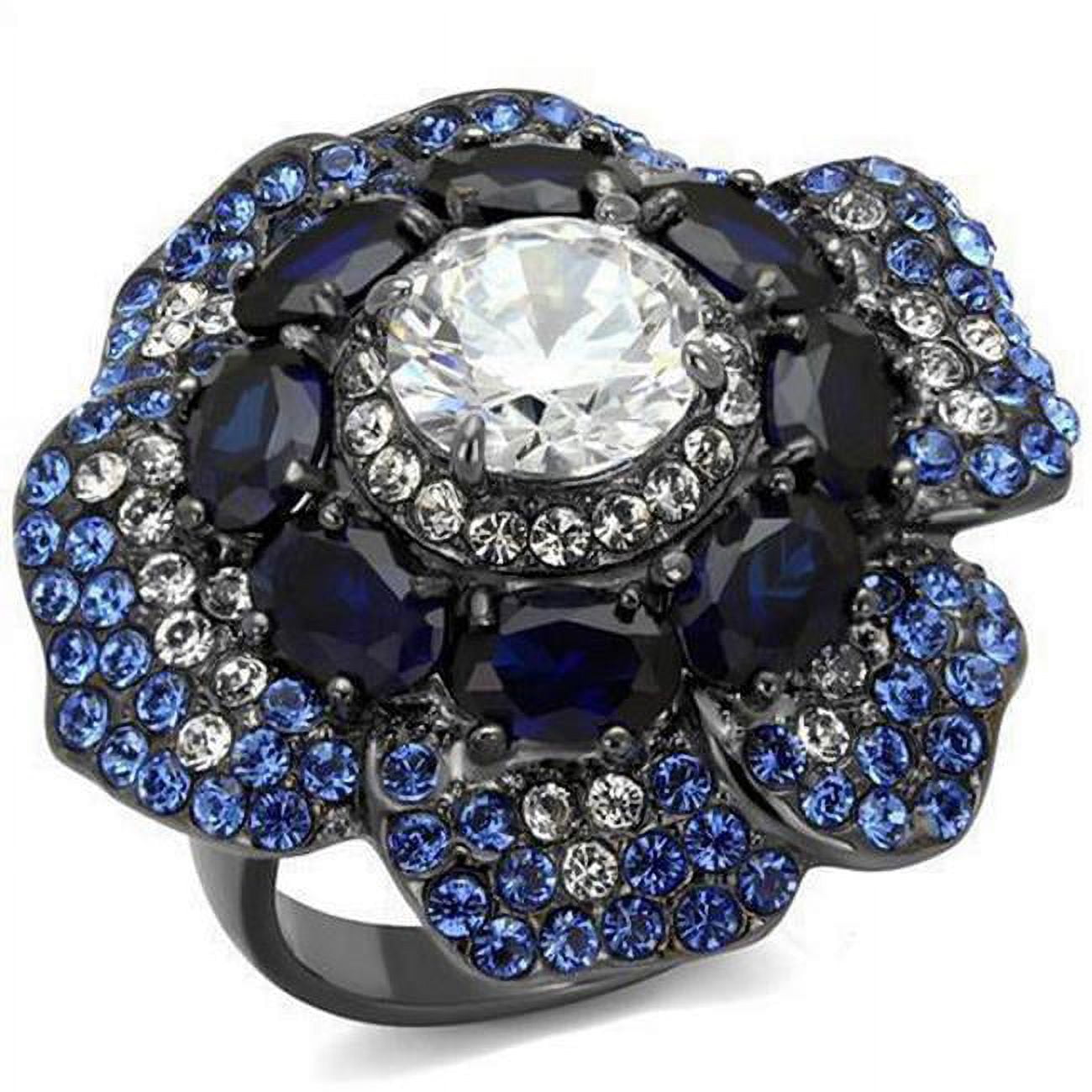 IP Light Black IP Gun Stainless Steel Ring with AAA Grade CZ, Clear - Size 10