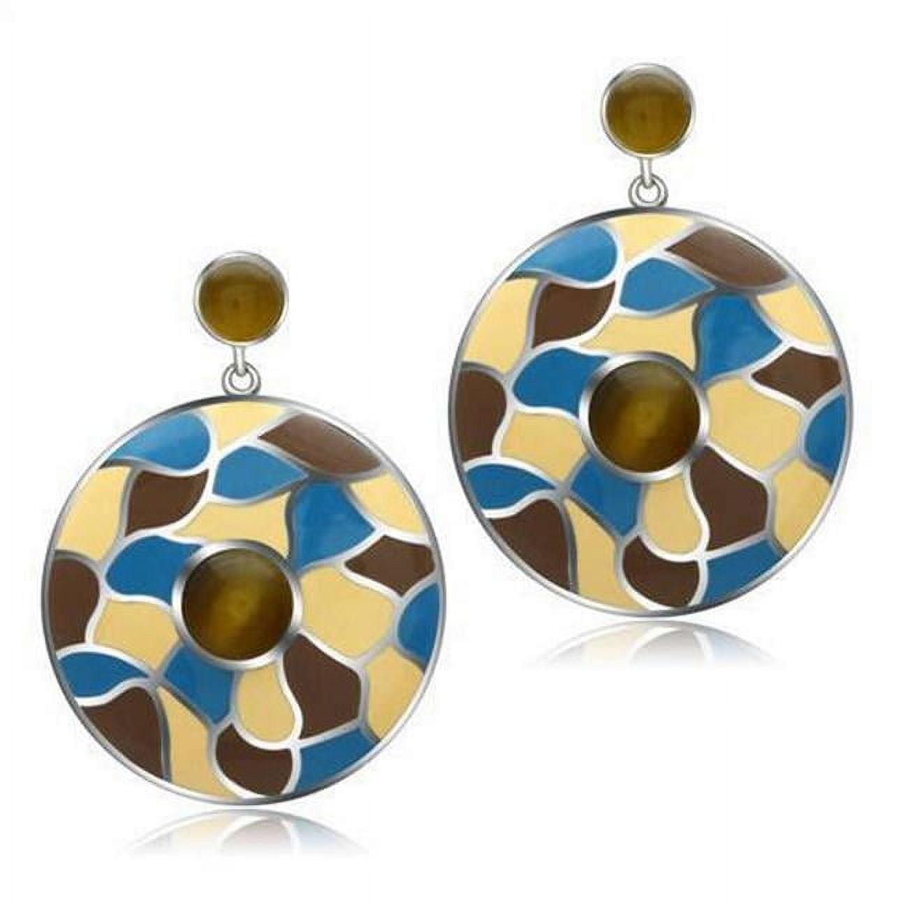 Picture of Alamode TK281 High Polished No Plating Stainless Steel Earrings with Synthetic Cat Eye&#44; Brown