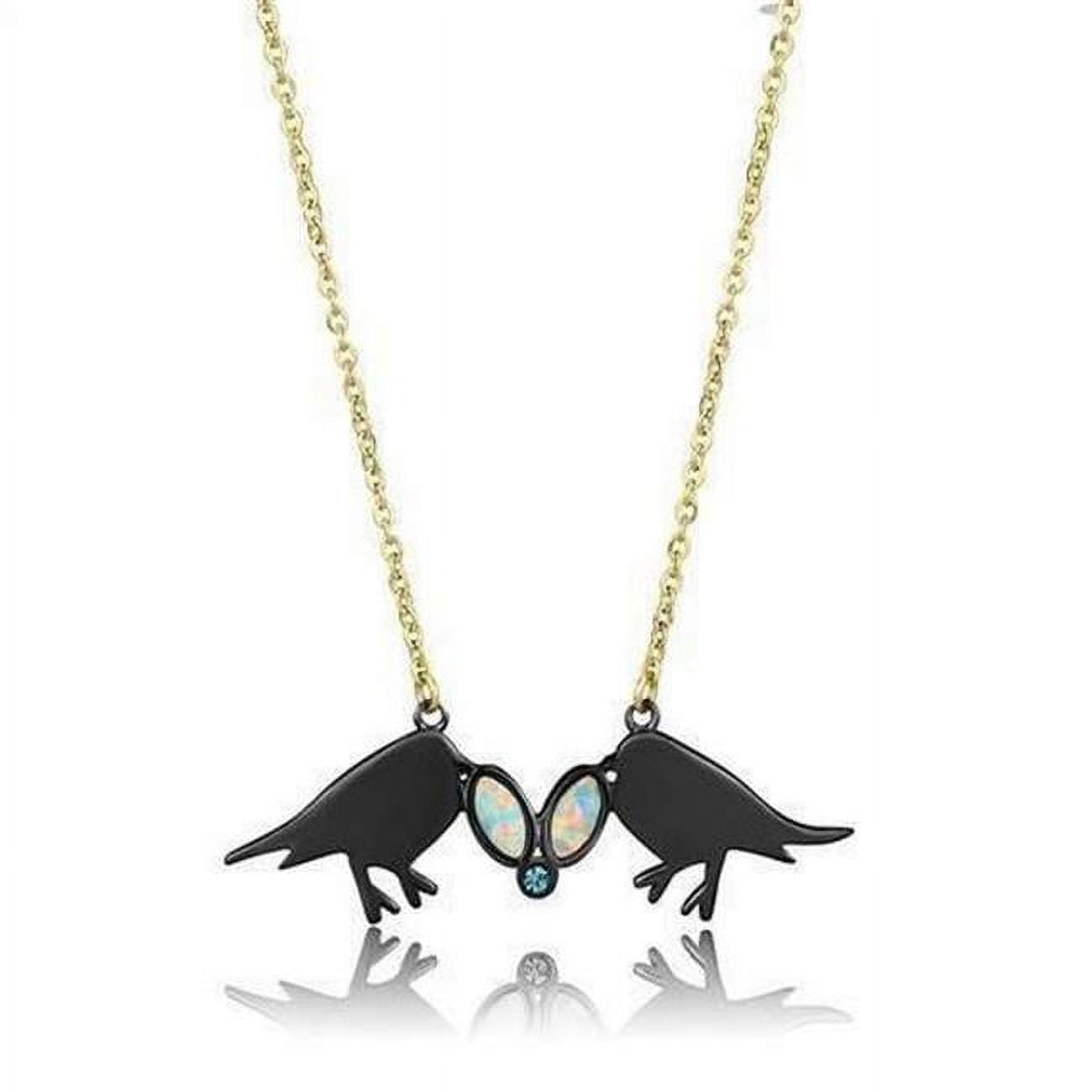 Picture of Alamode TK2895-16 16 in. IP Gold & IP Black Ion Plating Stainless Steel Necklace with Semi-Precious Opal&#44; Rainbow Effect Aurora Borealis