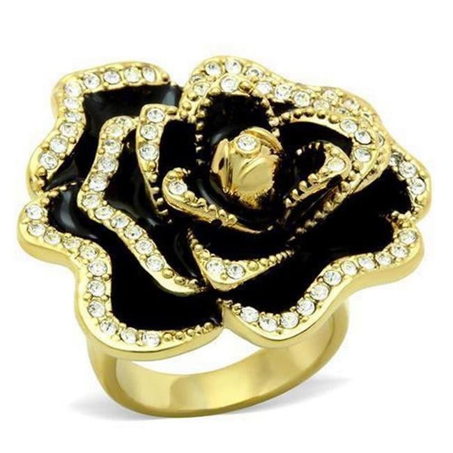 Picture of Alamode GL021-10 IP Gold Ion Plating Brass Ring with Top Grade Crystal, Clear - Size 10