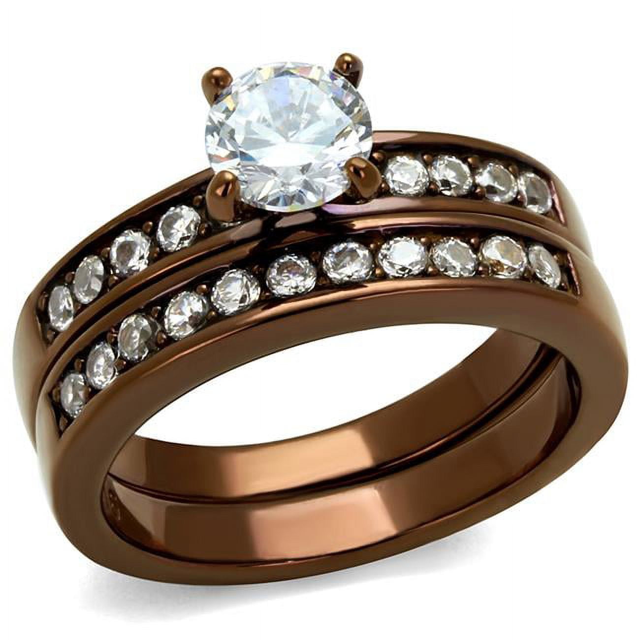 Women IP Coffee Light Stainless Steel Ring with AAA Grade CZ in Clear - Size 7