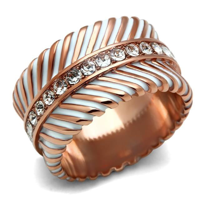 Picture of Alamode GL202-6 IP Rose Gold Ion Plating Brass Ring with Top Grade Crystal, Clear - Size 6