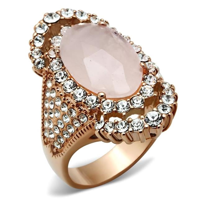 IP Rose Gold Ion Plating Brass Ring with  Pink Crystal, Light Rose - Size 7