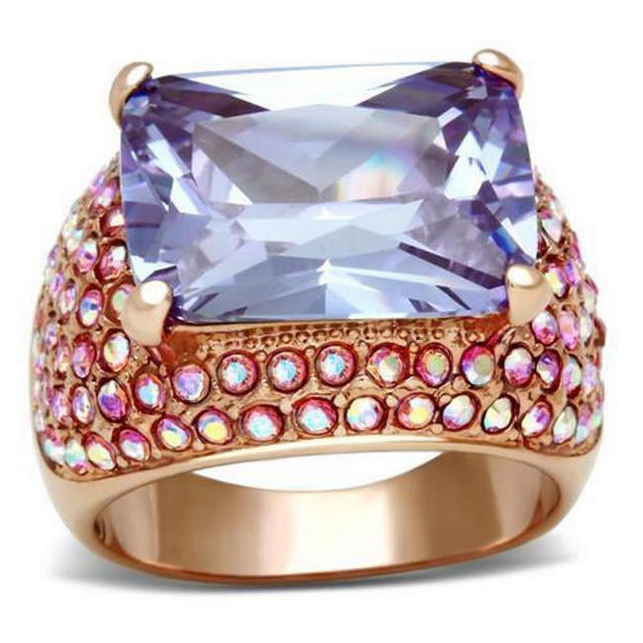 IP Rose Gold Ion Plating Brass Ring with AAA Grade CZ, Light Amethyst - Size 9