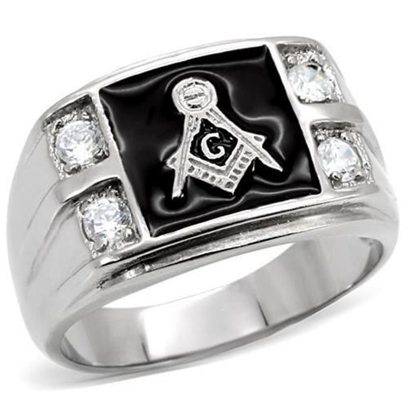 Men High Polished Stainless Steel Ring with AAA Grade CZ in Clear - Size 9