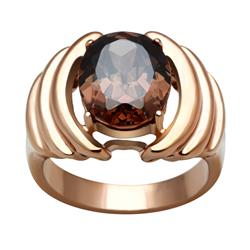 IP Rose Gold Ion Plating Brass Ring with AAA Grade CZ, Brown - Size 6