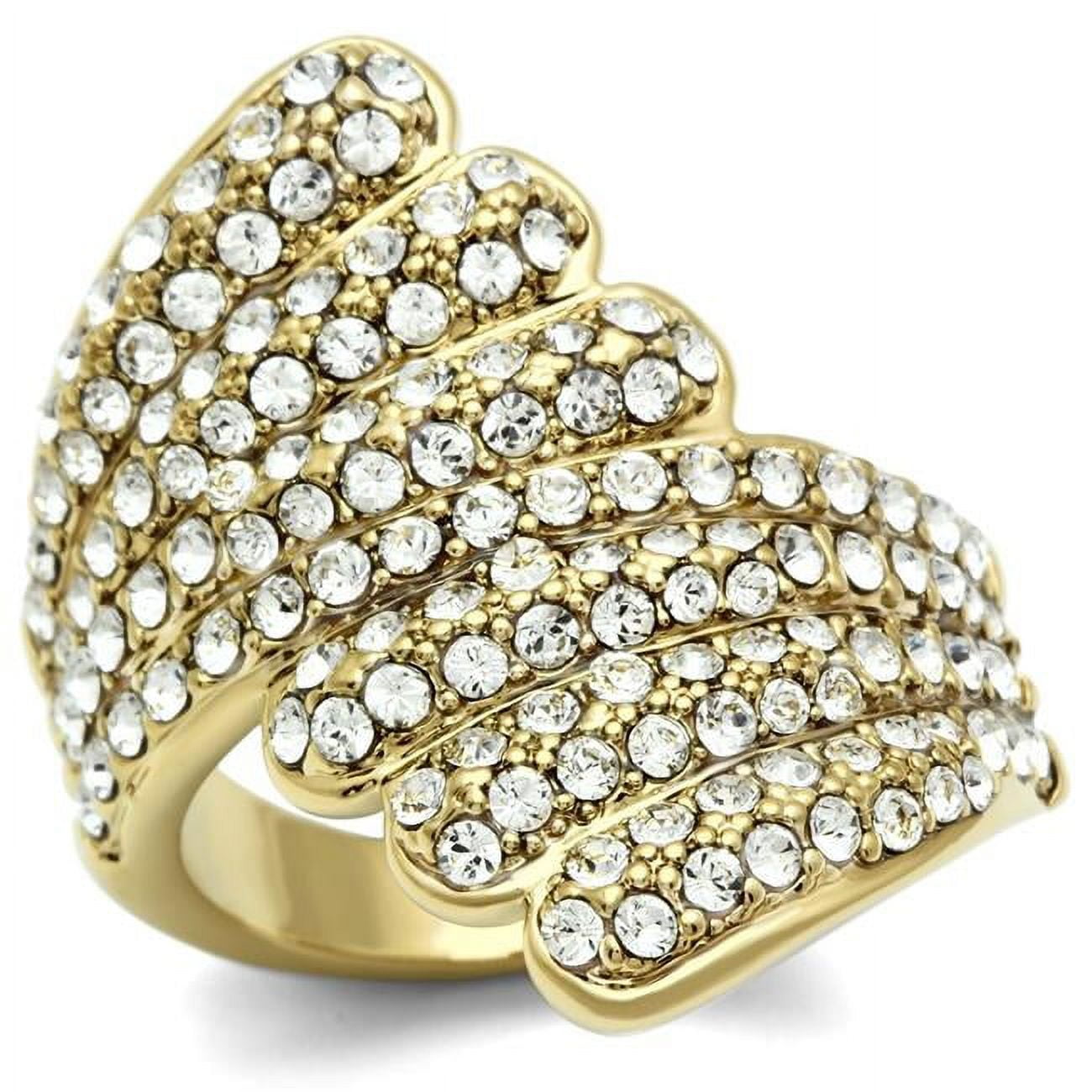 IP Gold Ion Plating Brass Ring with Top Grade Crystal, Clear - Size 6