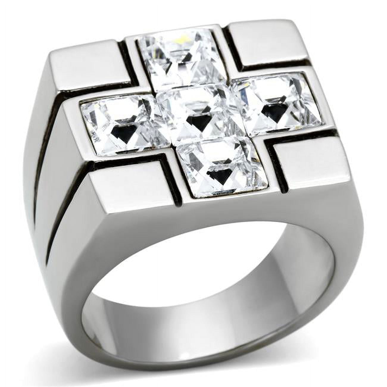 TK919-9 Men High Polished Stainless Steel Ring with Top Grade Crystal in Clear - Size 9
