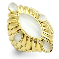 IP Gold Ion Plating Brass Ring with Synthetic Cat Eye, White - Size 6