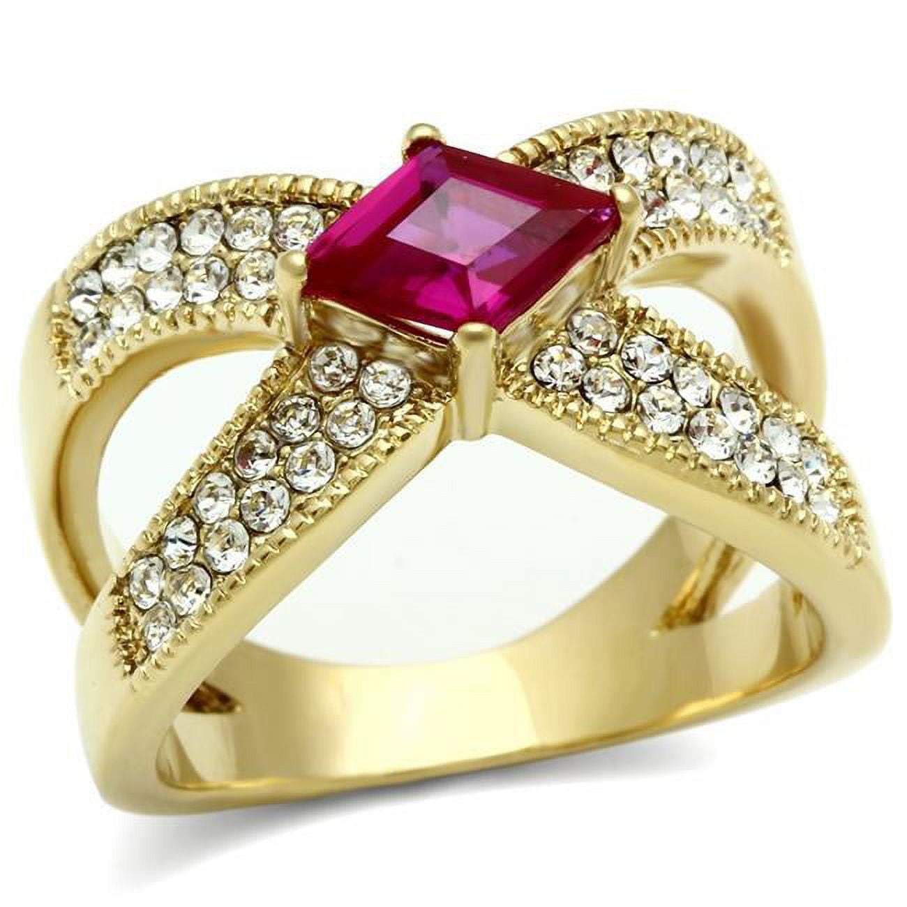 IP Gold Ion Plating Brass Ring with AAA Grade CZ, Ruby - Size 5