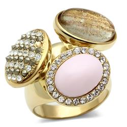 IP Gold Ion Plating Brass Ring with Top Grade Crystal, Multi Color - Size 6
