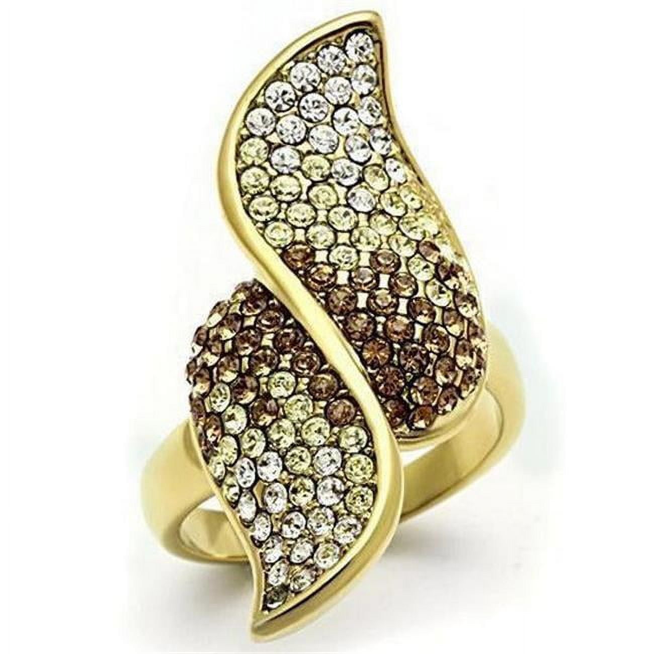 Picture of Alamode GL304-6 IP Gold Ion Plating Brass Ring with Top Grade Crystal, Multi Color - Size 6