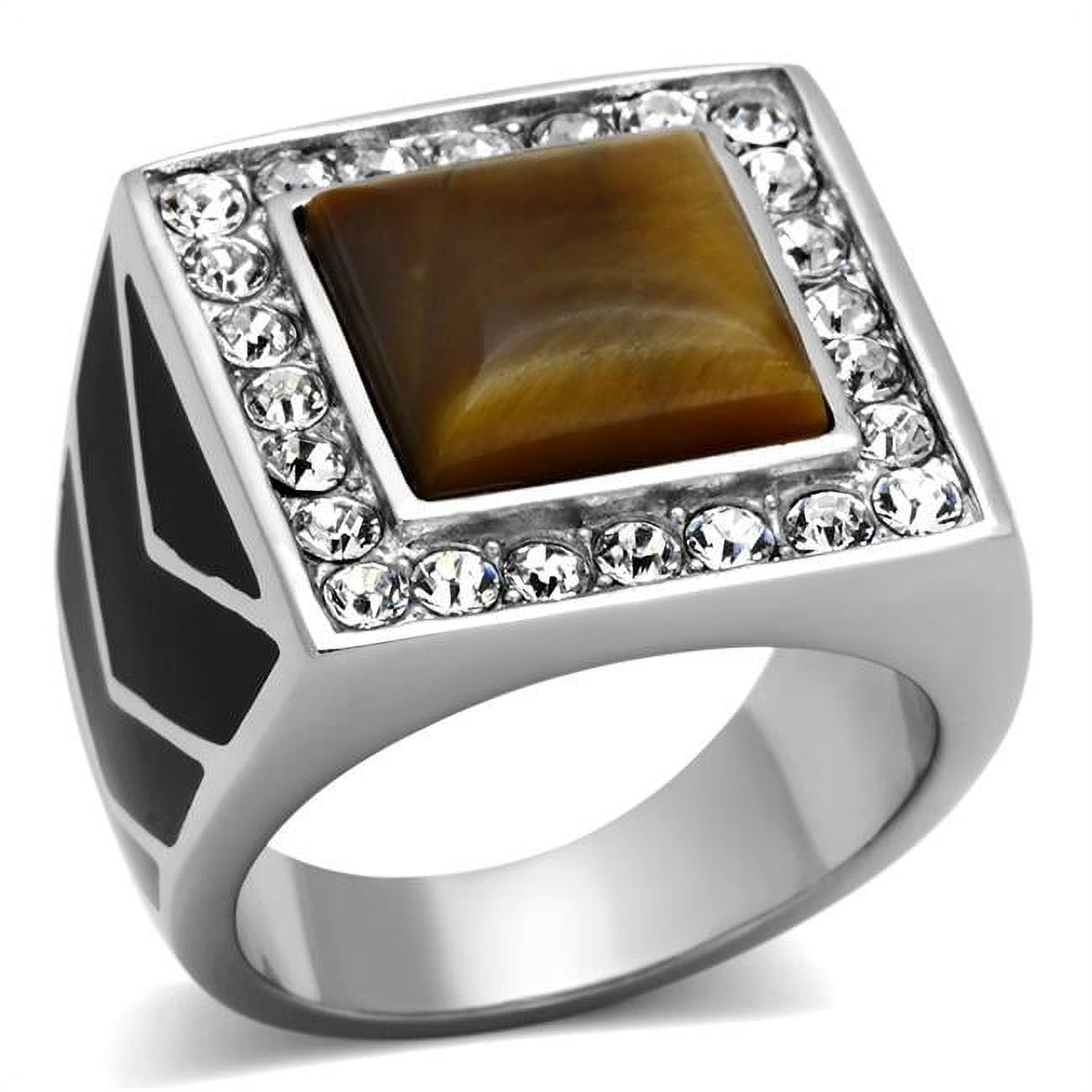TK938-9 Men High Polished Stainless Steel Ring with Synthetic in Topaz - Size 9