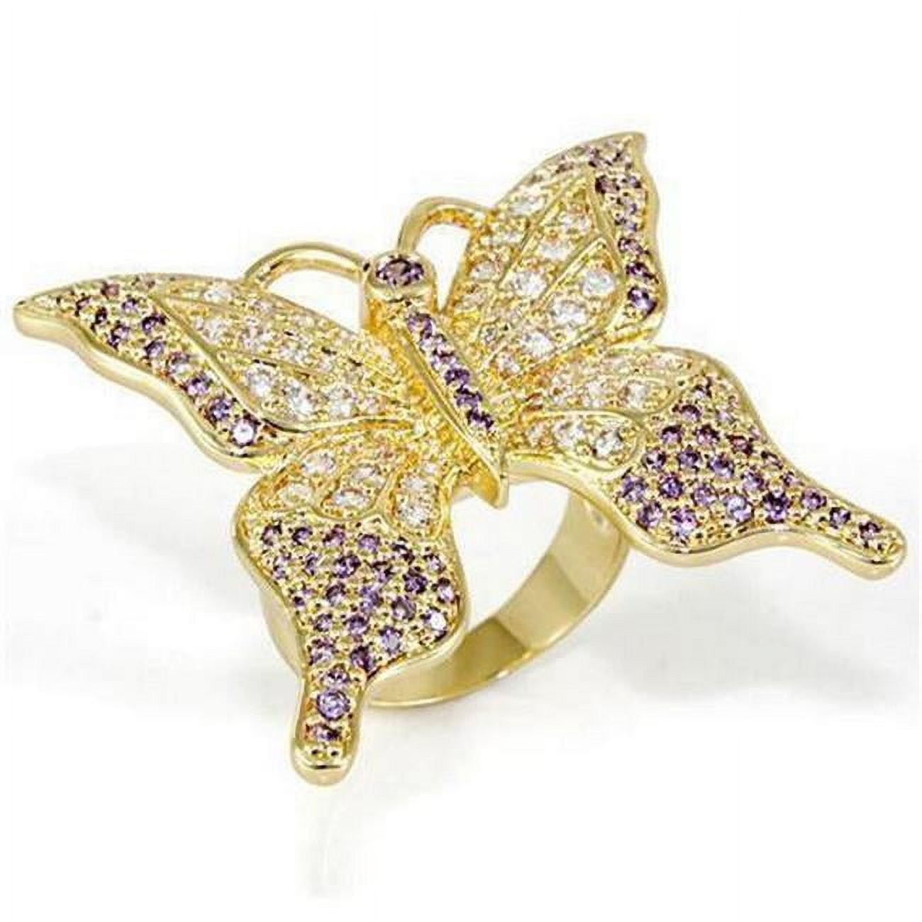 Imitation Gold Brass Ring with AAA Grade CZ, Tanzanite - Size 9