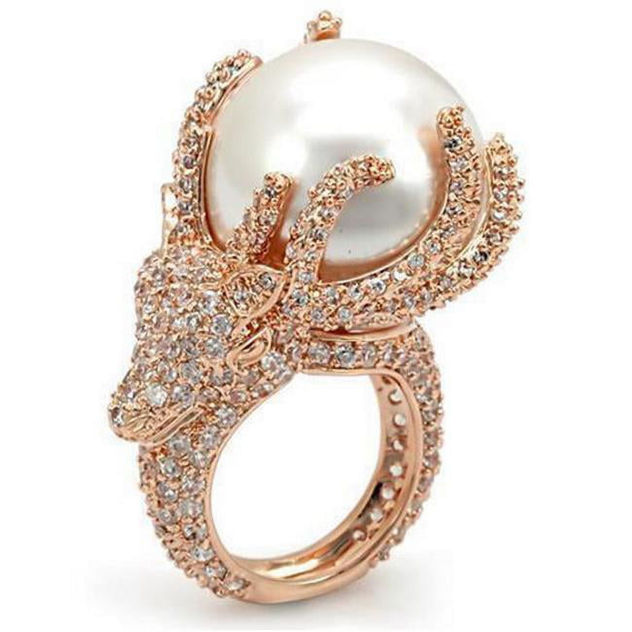 Picture of Alamode LO1533-7 Rose Gold Brass Ring with Synthetic Pearl, White - Size 7