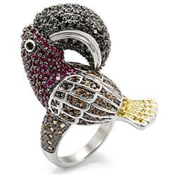 Rhodium, Gold & Ruthenium Brass Ring with AAA Grade CZ - Multi Color, Size 7