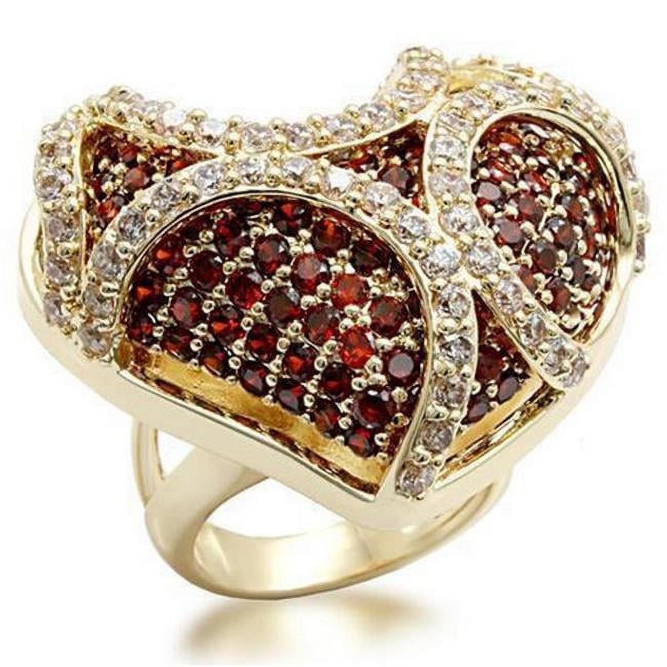 Imitation Gold Brass Ring with AAA Grade CZ, Garnet - Size 9