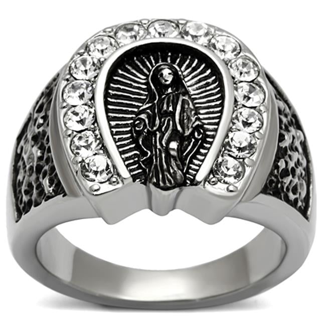 TK942-8 Men High Polished Stainless Steel Ring with Top Grade Crystal in Clear - Size 8