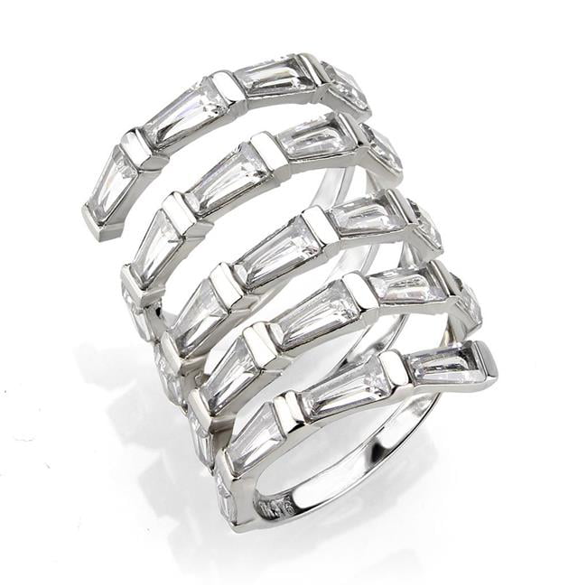 High Polished Stainless Steel Ring with AAA Grade CZ, Clear - Size 6