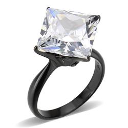 IP Black Stainless Steel Ring with AAA Grade CZ, Clear - Size 9