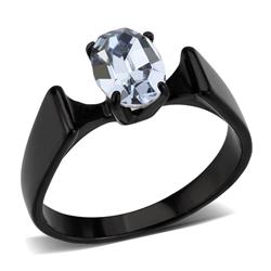 IP Black Stainless Steel Ring with Top Grade Crystal, Aquamarine - Size 8