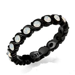 IP Black Stainless Steel Ring with Top Grade Crystal, White - Size 5