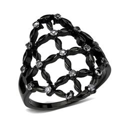 IP Black Stainless Steel Ring with AAA Grade CZ, Clear - Size 5