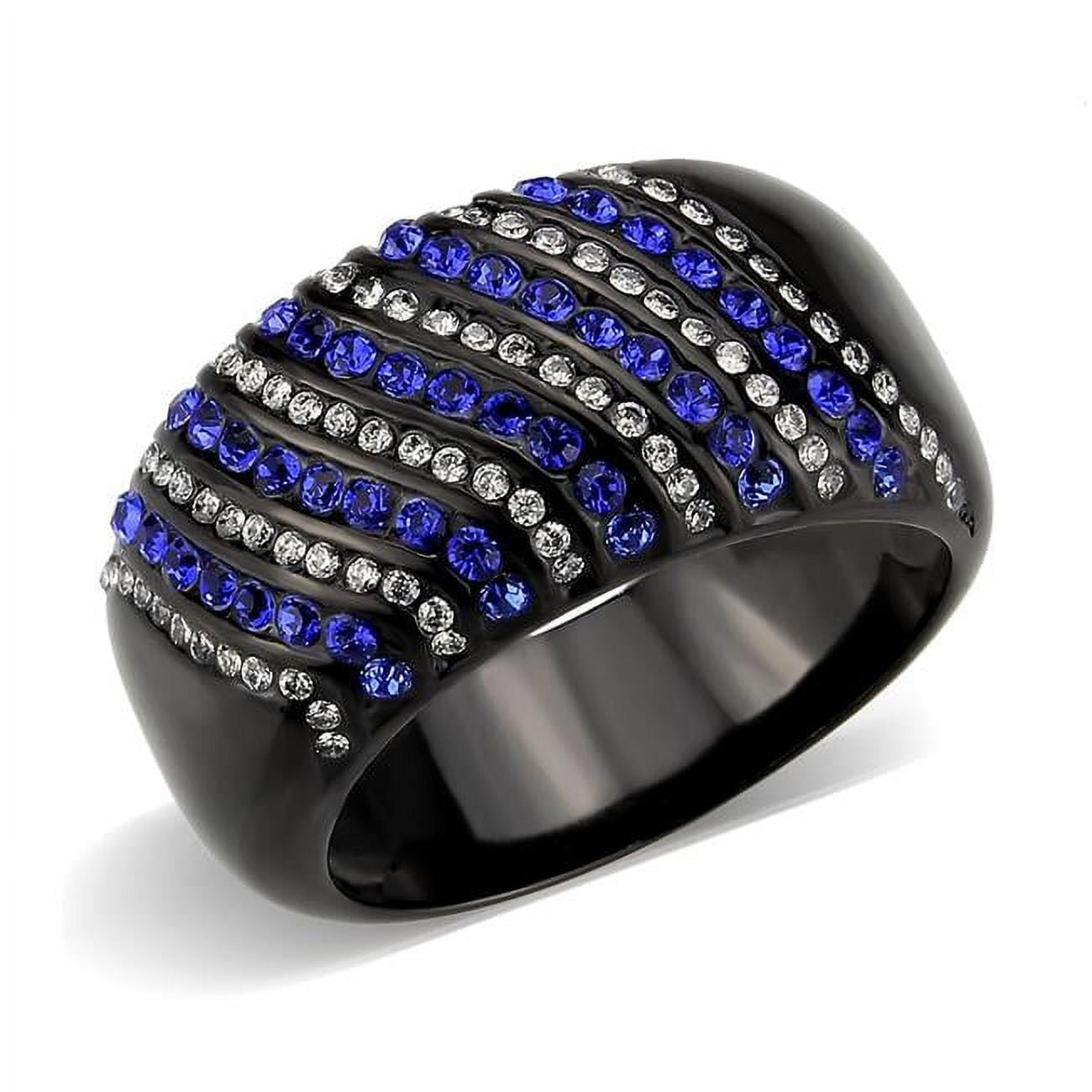 IP Black Stainless Steel Ring with AAA Grade CZ, Blue - Size 10