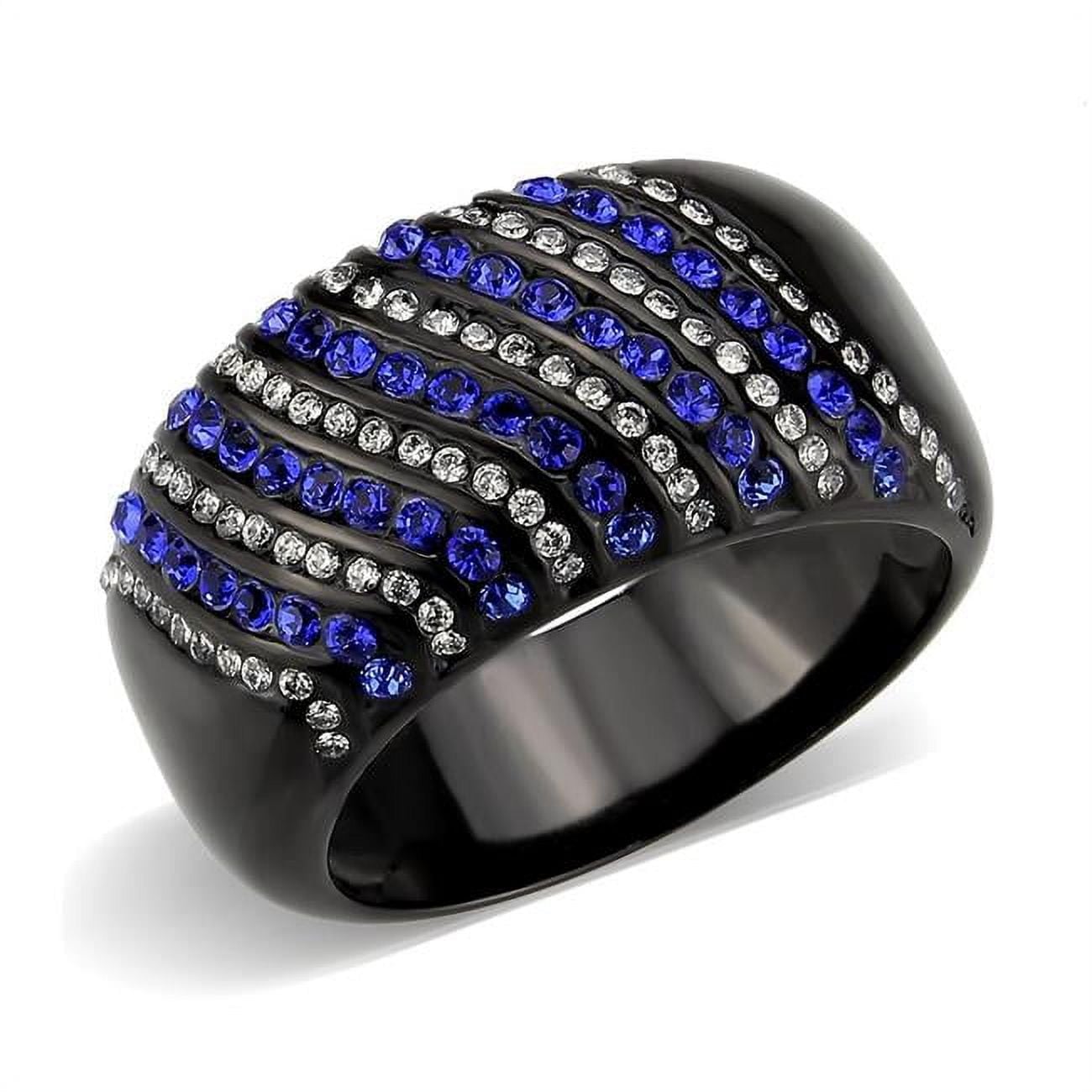 IP Black Stainless Steel Ring with AAA Grade CZ, Blue - Size 9