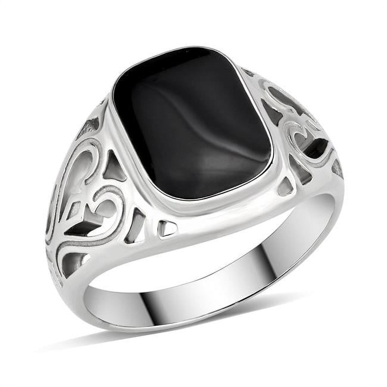 High Polished Stainless Steel Ring with Epoxy, Jet - Size 9