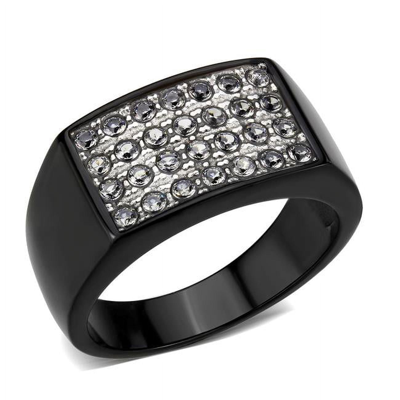 IP Black Stainless Steel Ring with AAA Grade CZ, Clear - Size 11