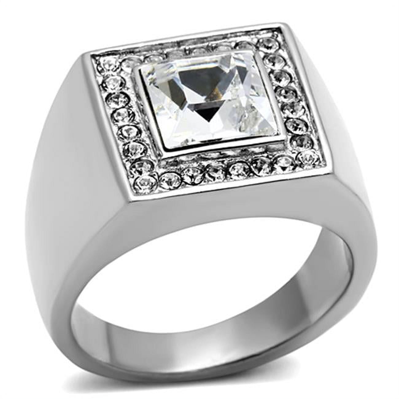 TK945-12 Men High Polished Stainless Steel Ring with Top Grade Crystal in Clear - Size 12