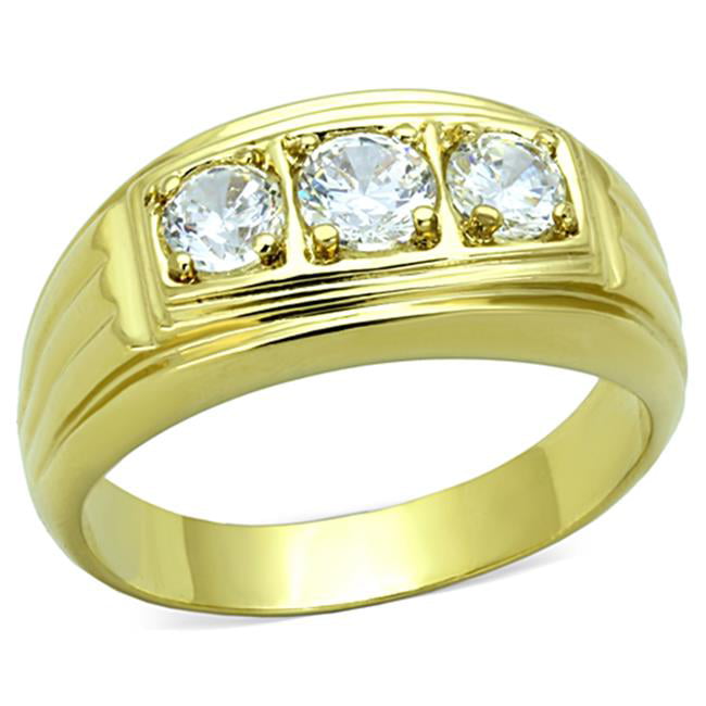Men IP Gold Stainless Steel Ring with AAA Grade CZ in Clear - Size 8