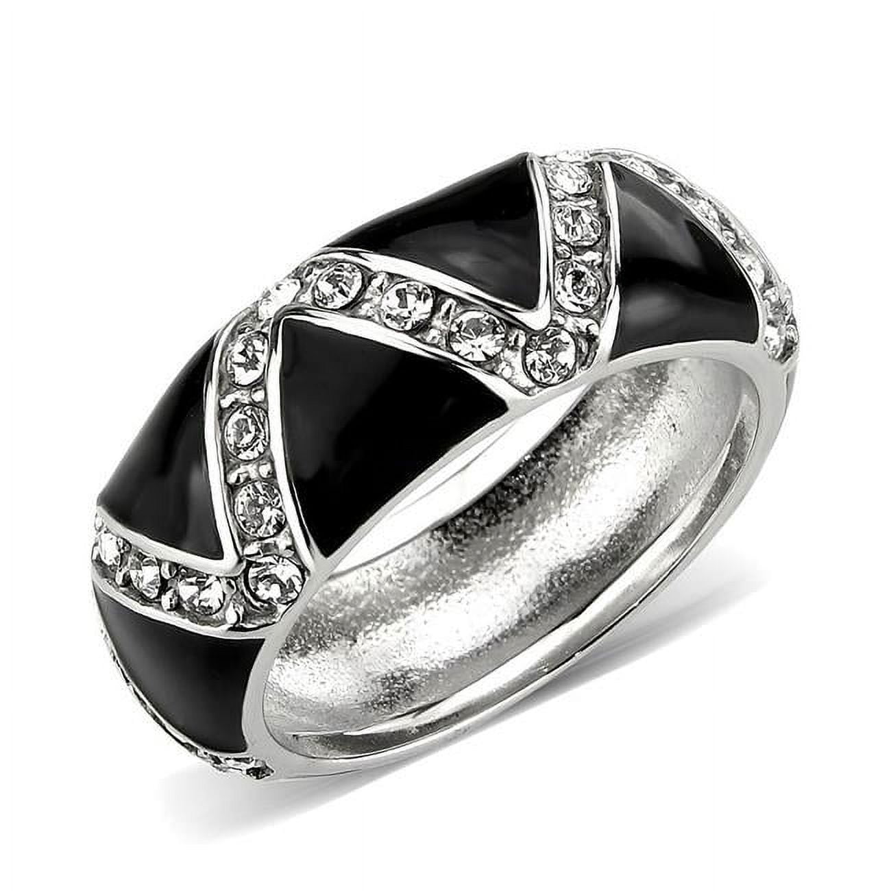 High Polished No Plating Stainless Steel Ring with Top Grade Crystal, Clear - Size 8