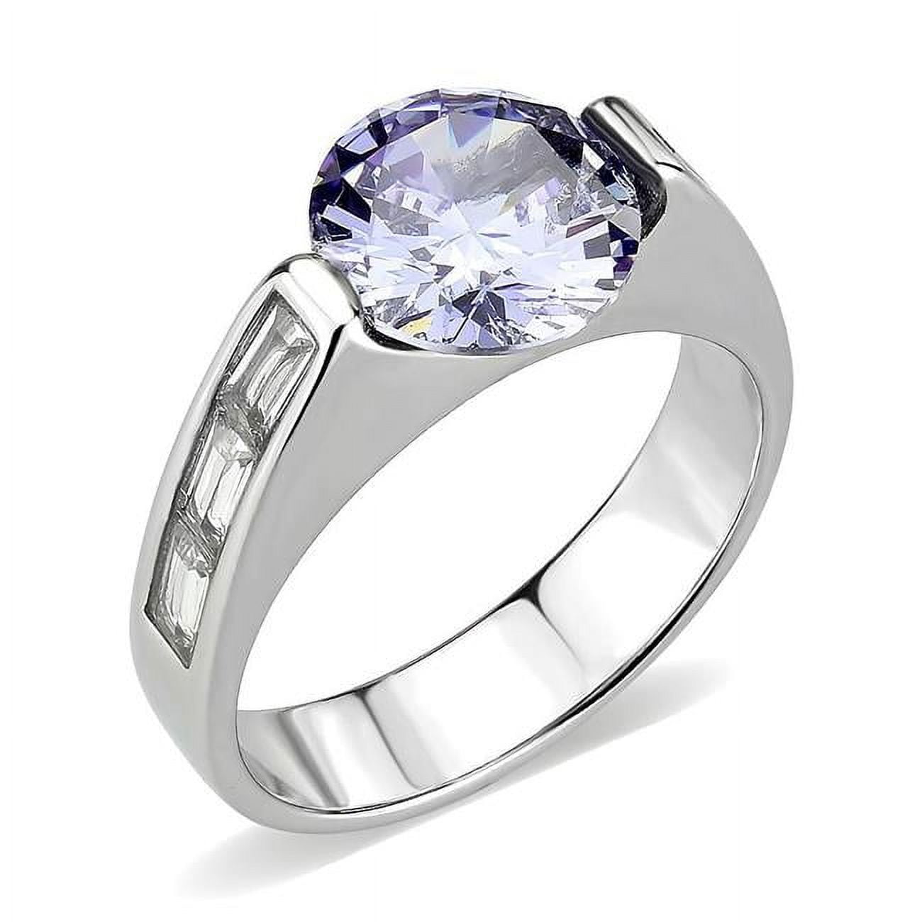 TK3780-7 High Polished No Plating Stainless Steel Ring with AAA Grade CZ, Light Amethyst - Size 7