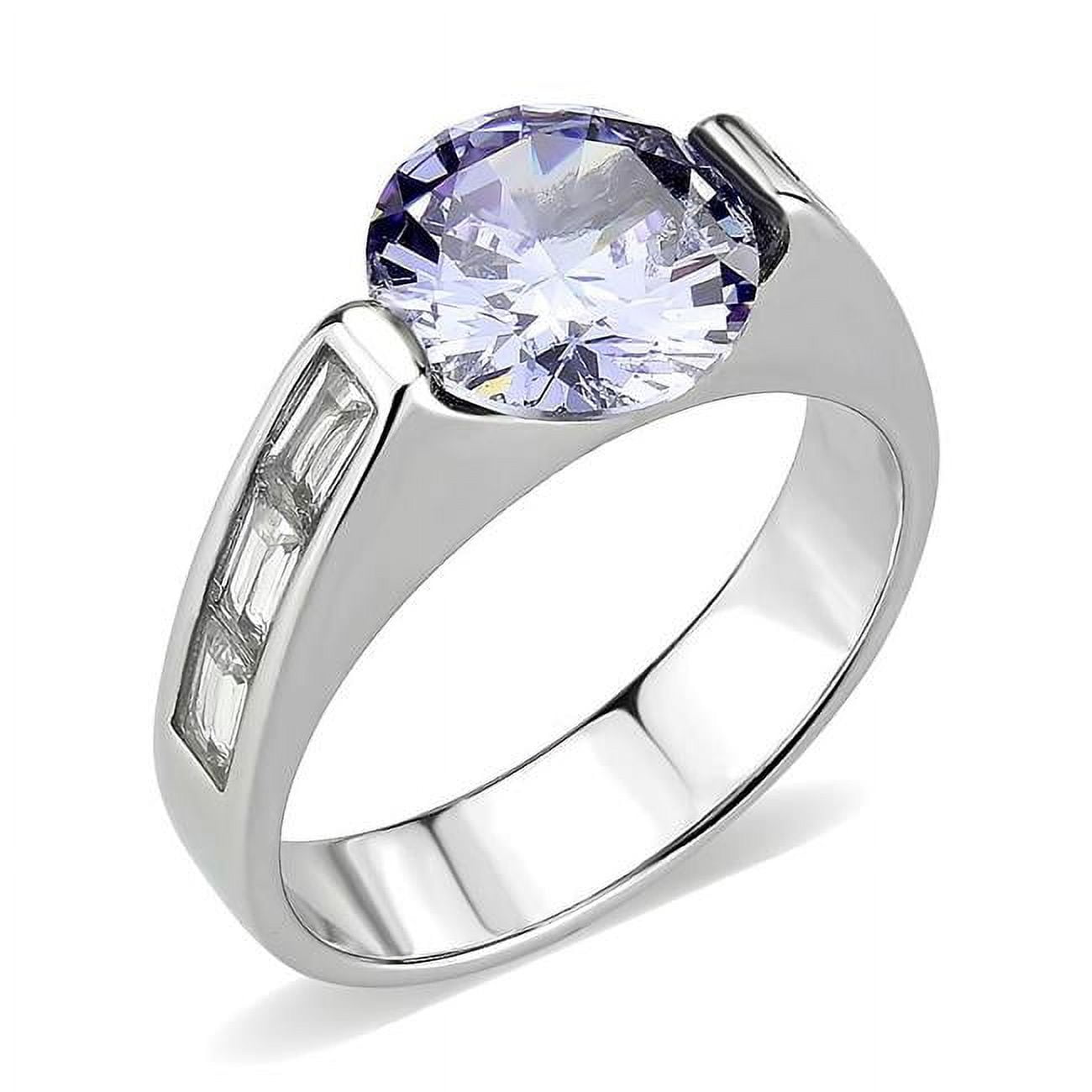 High Polished No Plating Stainless Steel Ring with AAA Grade CZ, Light Amethyst - Size 9