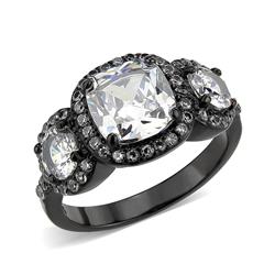 IP Black Ion Plating Stainless Steel Ring with AAA Grade CZ, Clear - Size 5