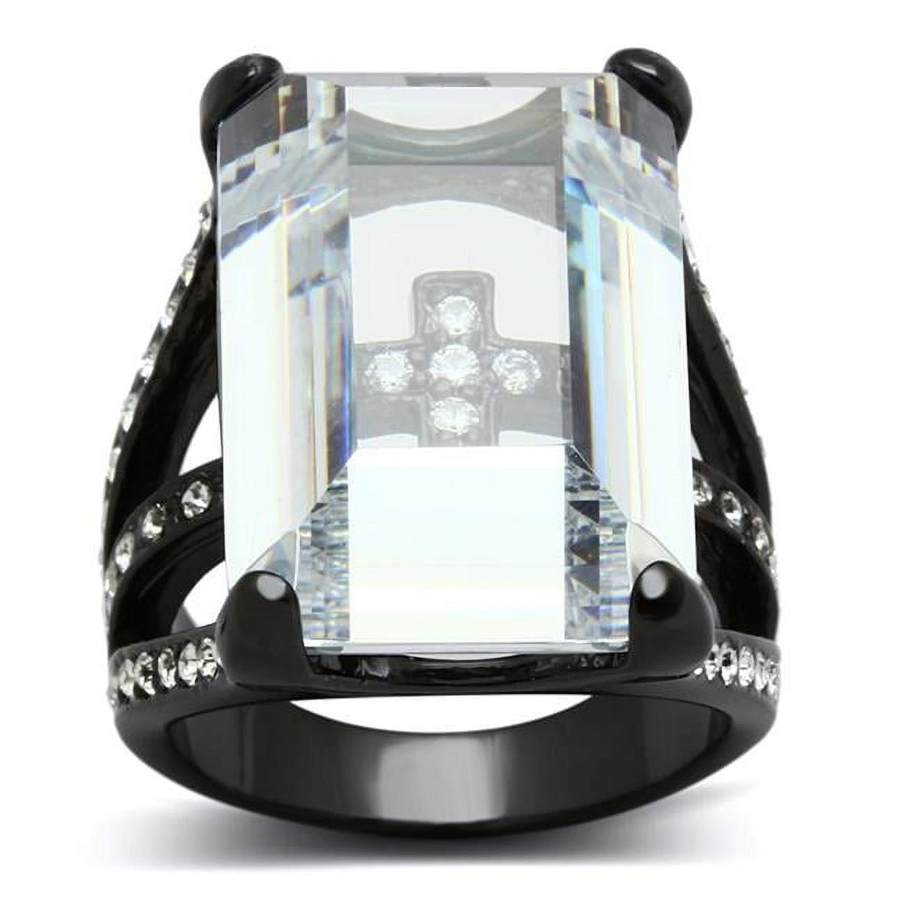 Tin Cobalt Black Brass Ring with AAA Grade CZ, Clear - Size 6