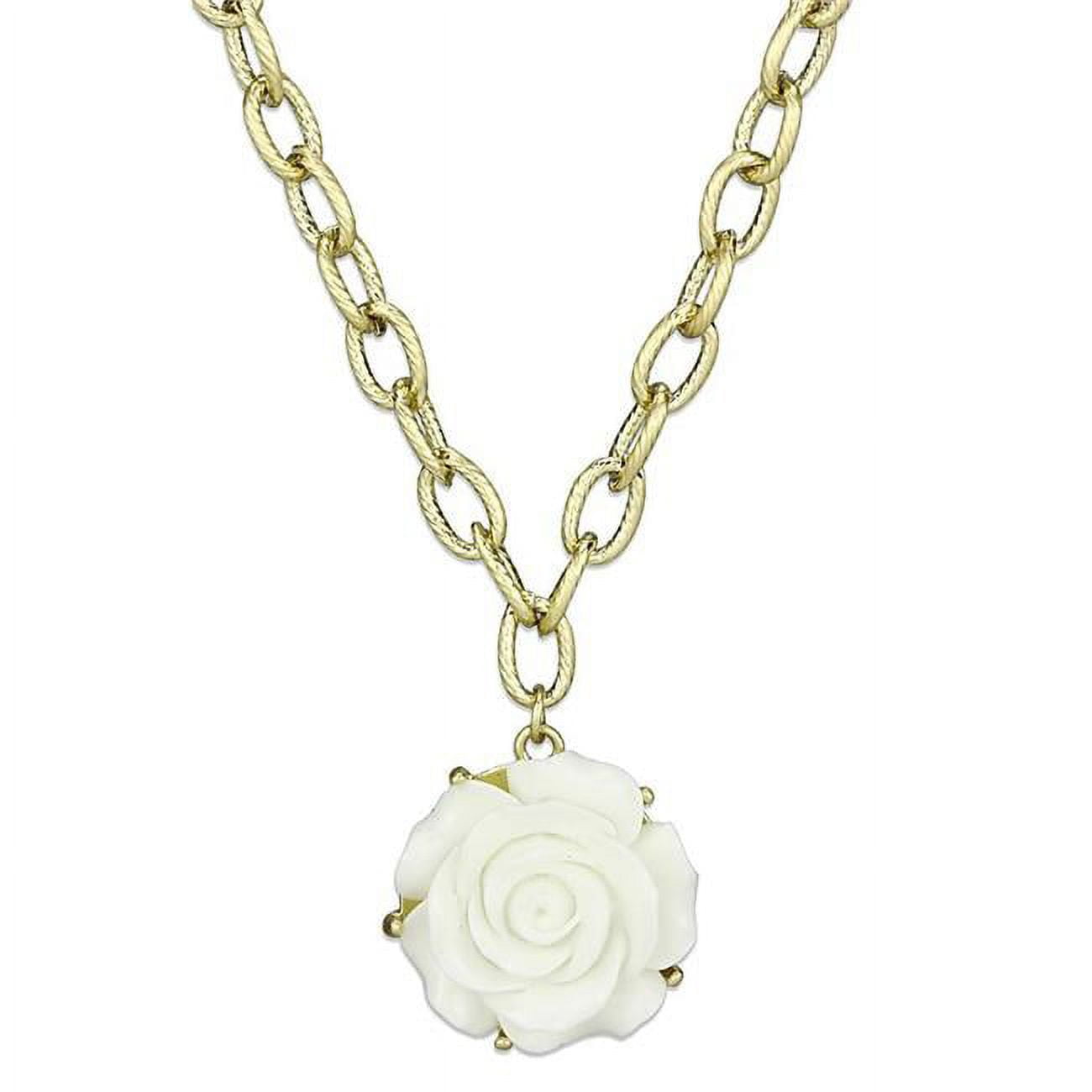 Picture of Alamode LO3661-16-3 16 Plus 3 in. Gold & Brush Brass Necklace with Synthetic Stone&#44; White