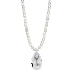 Picture of Alamode LO3819-18 18 in. Antique Silver White Metal Necklace with Synthetic Glass&#44; Clear