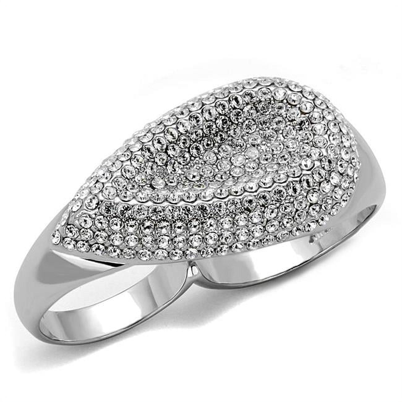 Picture of Alamode LO3913-8 Rhodium Brass Ring with Top Grade Crystal, Clear - Size 8