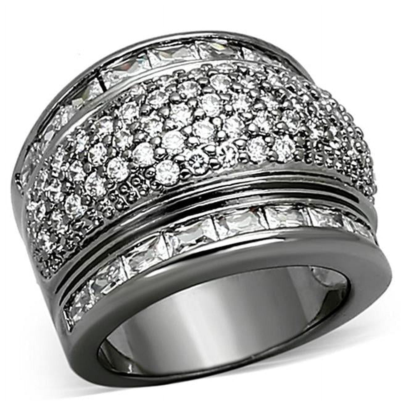 Ruthenium Brass Ring with AAA Grade CZ, Clear - Size 7